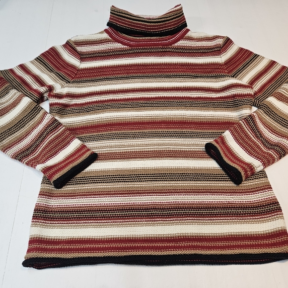 Talbots Striped Turtleneck Sweater Rolled Hem  womens Medium Red Black - Picture 8 of 11